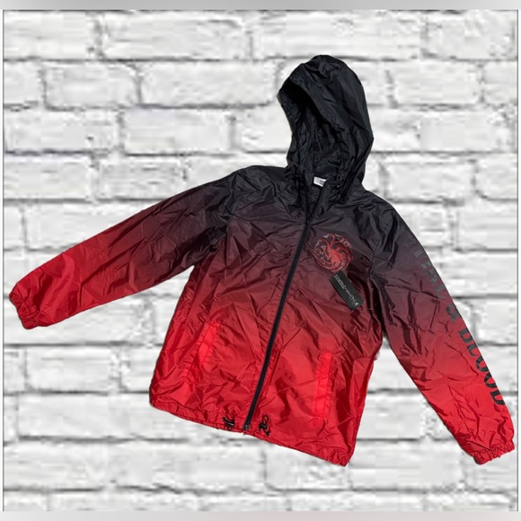 Men’s Game of Thrones HBO Fire & Blood NWT Jacket Hooded Full Zip SzXS Red Black - Picture 1 of 6
